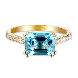 Pierścionek z niebieskim topazem i diamentami (R86442 Y BT): 14 - zdjęcie: 4