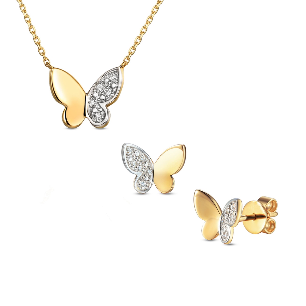 Komplet biżuterii motylek z diamentami (Komplet 79581+07094)