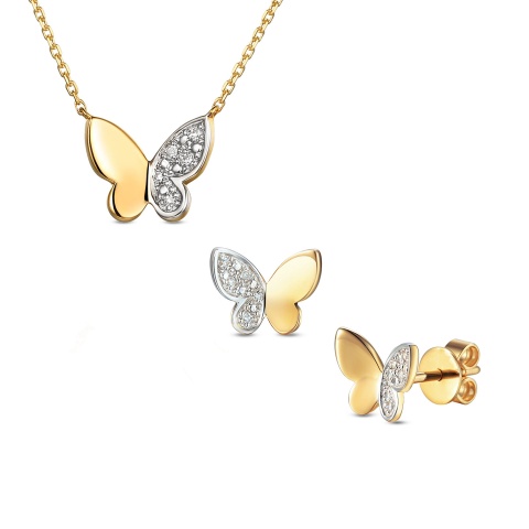 Komplet biżuterii motylek z diamentami (Komplet 79581+07094)