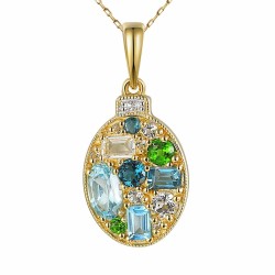 Zawieszka z kolorowymi kamieniami i diamentami (P91013 Y WT,BT,CD) - zdjęcie: 2