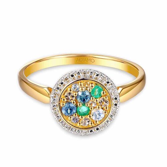 Pierścionek z kolorowymi kamieniami i diamentami (R91011 Y SA,WT,EM): 14