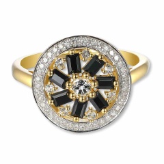 Pierścionek z czarnymi spinelami, białymi topazami i diamentami (R90385 Y BSP)