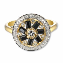 Pierścionek z czarnymi spinelami, białymi topazami i diamentami (R90385 Y BSP): 18 - zdjęcie: 3