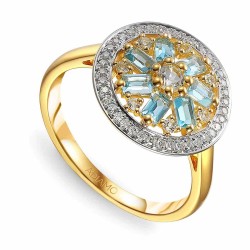 Pierścionek z niebieskimi i białymi topazami oraz diamentami (R90385 Y BT): 7 - zdjęcie: 2