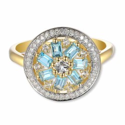 Pierścionek z niebieskimi i białymi topazami oraz diamentami (R90385 Y BT): 7 - zdjęcie: 4