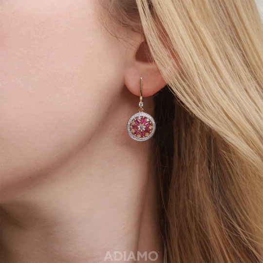 Kolczyki z rodolitami, białymi topazami i diamentami (E90385 Y A RH)