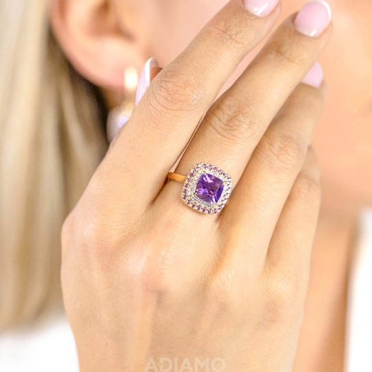 Pierścionek z ametystami i diamentami (R88811 Y AM): 8