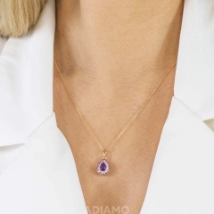 Zawieszka z ametystem, rodolitami i diamentami (P90190 Y AM)