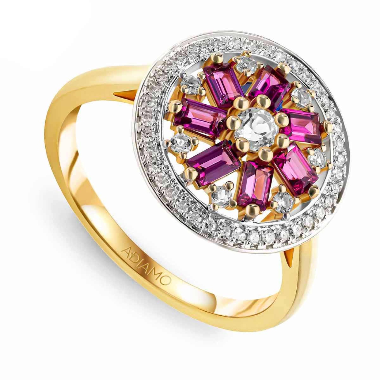 Pierścionek z rodolitami, białymi topazami i diamentami (R90385 Y RH): 10