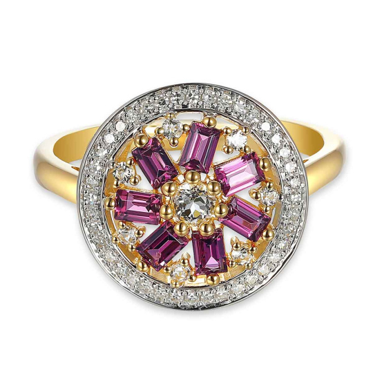 Pierścionek z rodolitami, białymi topazami i diamentami (R90385 Y RH): 10