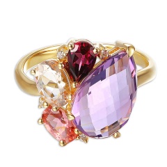 Pierścionek z kolorowymi kamieniami i diamentami (R88898 Y)