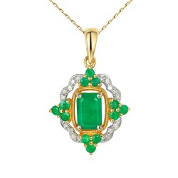 Zawieszka z żółtego złota ze szmaragdami i diamentami w ornamentalnej formie (P71858 Y EM) - zdjęcie: 2