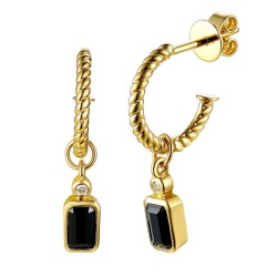 Kolczyki z czarnymi agatami i diamentami (E85575 Y S BAG) - zdjęcie: 2