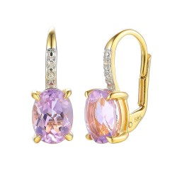 Kolczyki z różowymi ametystami i diamentami (E86614 Y P PAM) - zdjęcie: 2