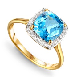 Pierścionek z niebieskim topazem i diamentami (R62906 Y D BT): 7 - zdjęcie: 2