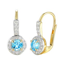 Kolczyki z niebieskimi topazami i diamentami (E86388 Y P BT) - zdjęcie: 2