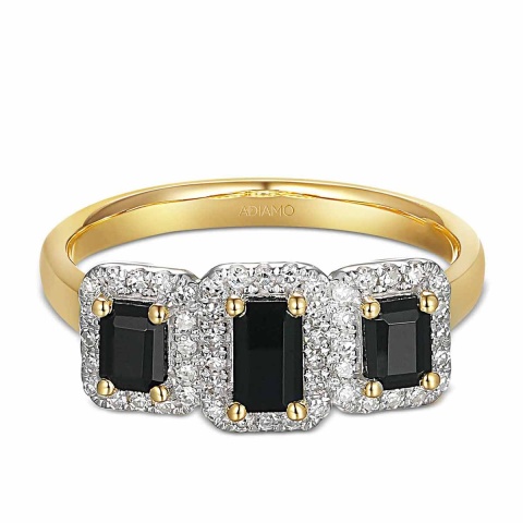 Pierścionek z czarnymi agatami i diamentami (R86092 Y BAG)