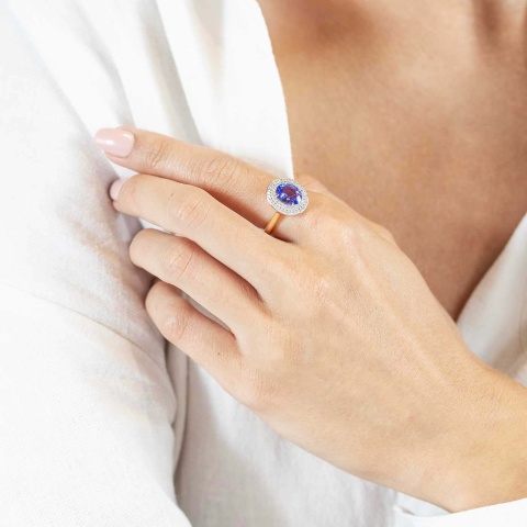 Pierścionek z tanzanitem i diamentami (R60405 YW T)