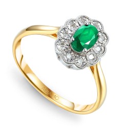 Pierścionek ze szmaragdem i diamentami (R63665 YW EM) - zdjęcie: 2