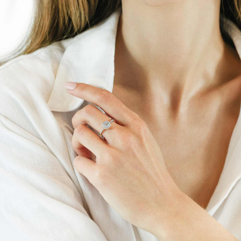 Pierścionek halo z diamentami (R40019 Y 0,30 ct)