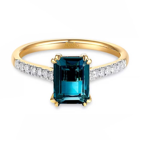 Pierścionek z london blue topazem i diamentami (R82483 Y LBT)