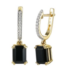 Kolczyki z czarnym agatem i diamentami (E82483 Y A BAG) - zdjęcie: 2