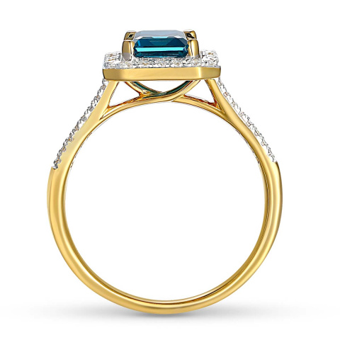 Pierścionek z London Blue Topazem i diamentami (R82005 Y LBT)