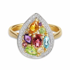 Pierścionek z kolorowymi kamieniami i diamentami (R88483 Y AM,BT,CT,PT,PTR,WT)