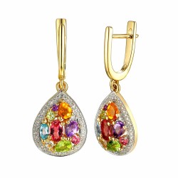 Kolczyki z kolorowymi kamieniami i diamentami (E88483 Y A) - zdjęcie: 2