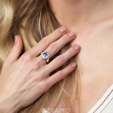 Pierścionek z tanzanitem i diamentami (R88489 Y T)