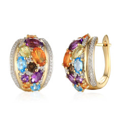 Kolczyki z kolorowymi kamieniami i diamentami (E43720 Y A) - zdjęcie: 2