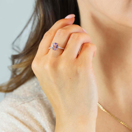 Pierścionek z różowym ametystem i diamentami (R86614 Y PAM): 8