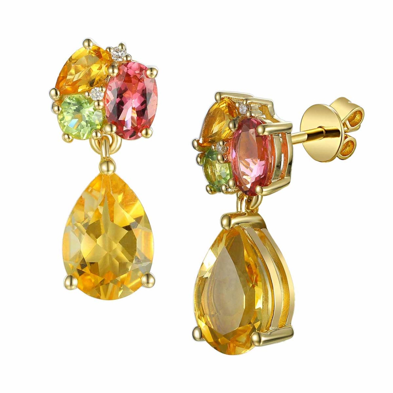 Kolczyki z kolorowymi kamieniami i diamentami (E88903 Y S CT,PT,PTR)