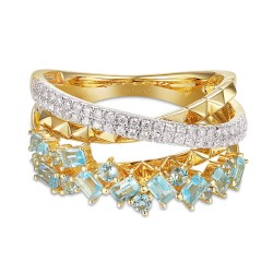 Pierścionek z niebieskimi topazami i diamentami (R86489 Y BT): 7 - zdjęcie: 3