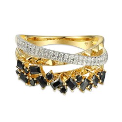 Pierścionek z czarnymi spinelami i diamentami (R86489 Y BSP): 7 - zdjęcie: 3