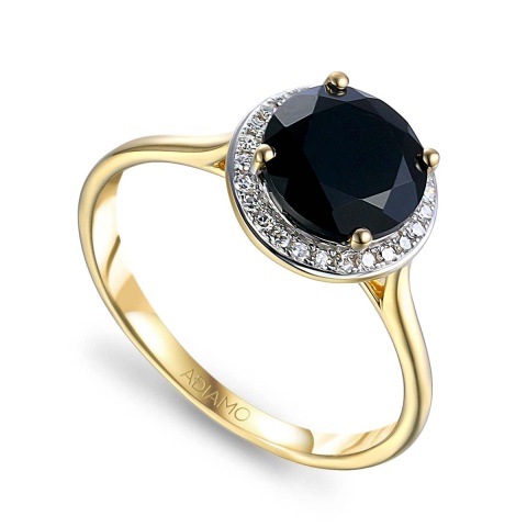 Pierścionek z czarnym agatem i diamentami (R62900 Y D BAG)