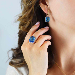 Kolczyki z niebieskimi topazami i diamentami (E33406 Y A BT) - zdjęcie: 4