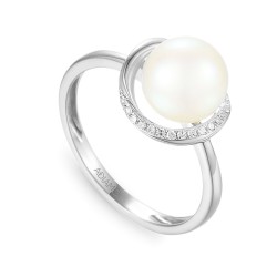 Pierścionek z perłą i diamentami (R34407 W): 10 - zdjęcie: 2