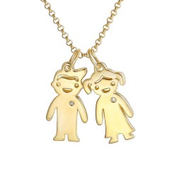 Naszyjnik złoty z diamentami - figurki dzieci (N09913) - zdjęcie: 2