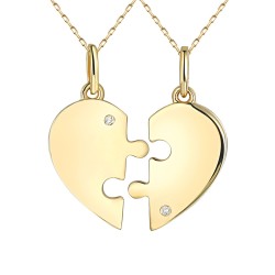 Zawieszka podwójna złota z diamentami serce (P84909 Y) - zdjęcie: 2