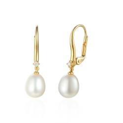 Kolczyki wiszące z perłami i diamentami (E55701 Y P) - zdjęcie: 2