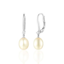 Kolczyki wiszące z perłami i diamentami (E55701 W P) - zdjęcie: 2