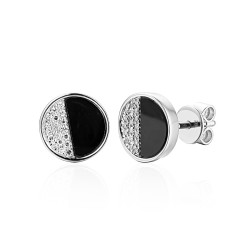 Kolczyki z czarnym agatem i diamentami (E85644 W S BAG) - zdjęcie: 2