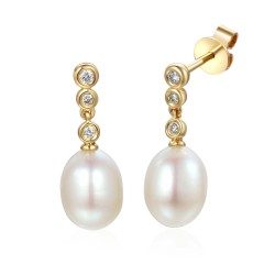 Kolczyki z perłami i diamentami (E55704 Y S) - zdjęcie: 2