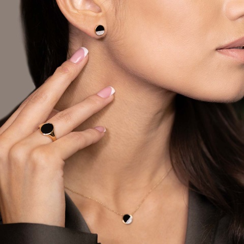 Kolczyki z czarnym agatem i diamentami (E85644 Y S BAG)