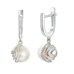Kolczyki z perłami i diamentami (E81530 W A) - zdjęcie: 2