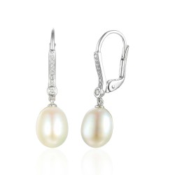 Kolczyki z perłami i diamentami (E55815 W P) - zdjęcie: 2