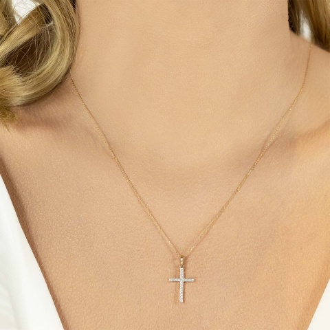 Zawieszka złoty krzyżyk z diamentami  (P43356 Y)