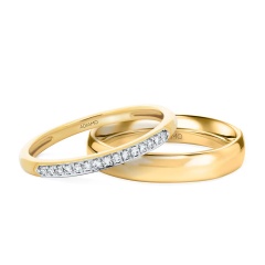 Obrączki ślubne, żółte złoto, diamenty, 1,5mm i 4mm (R71735 Y)