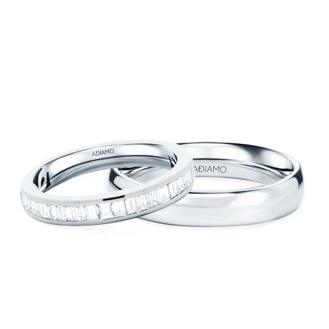 Obrączki ślubne, białe złoto, diamenty, 3,4mm i 4mm (O-R65388 W)